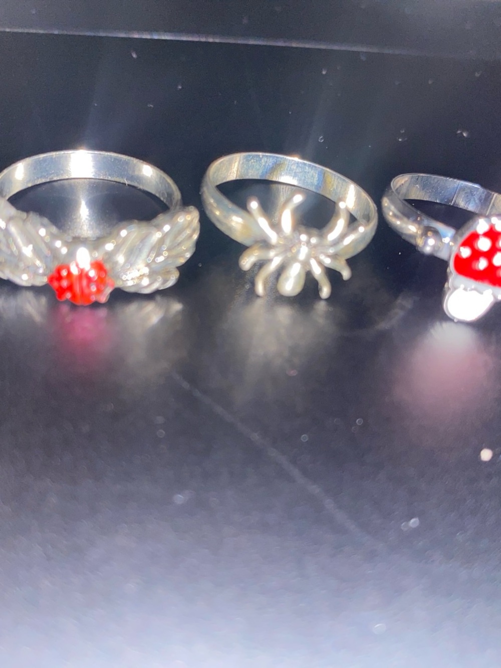 Hot Topic Silver-Tone Trio Ring Set with Red Enamel Accents